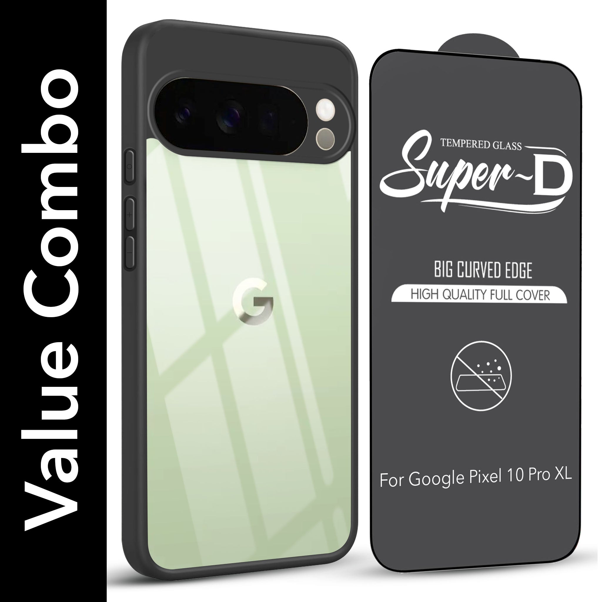 For Google Pixel 10 Pro XL Combo with Back Cover and 9H Tempered Glass (Lifetime Anti-Yellow | Crystal Clear Shockproof | Oleophobic Coating Screen Glass)