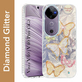 For Vivo V40 | Vivo V40 Pro 5G Back Cover Case (Luxury Floral Glitter Cute Butterfly | Diamond Studded Camera Bump | Girls & Women Design)
