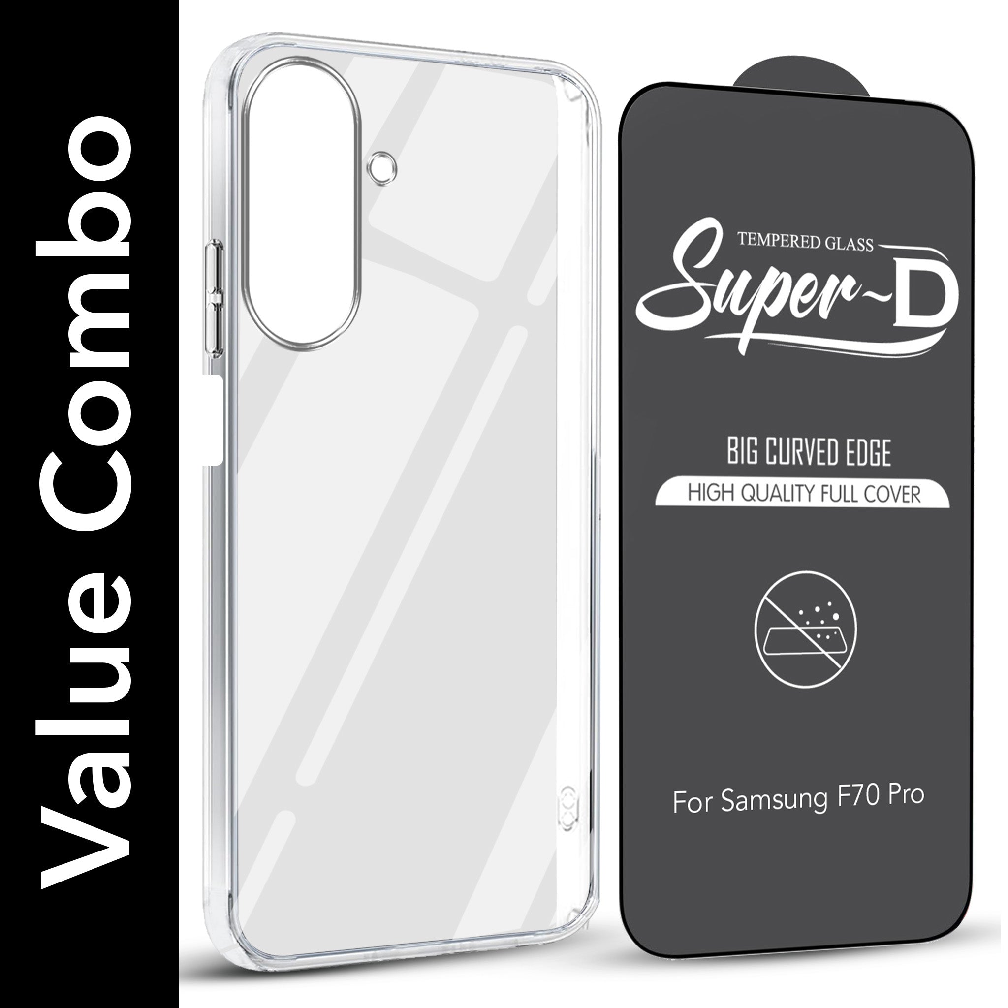 For Samsung Galaxy F70 Pro 5G Combo with Back Cover and 9H Tempered Glass (Lifetime Anti-Yellow | Sleek Hard Crystal | Oleophobic Coating Screen Glass)