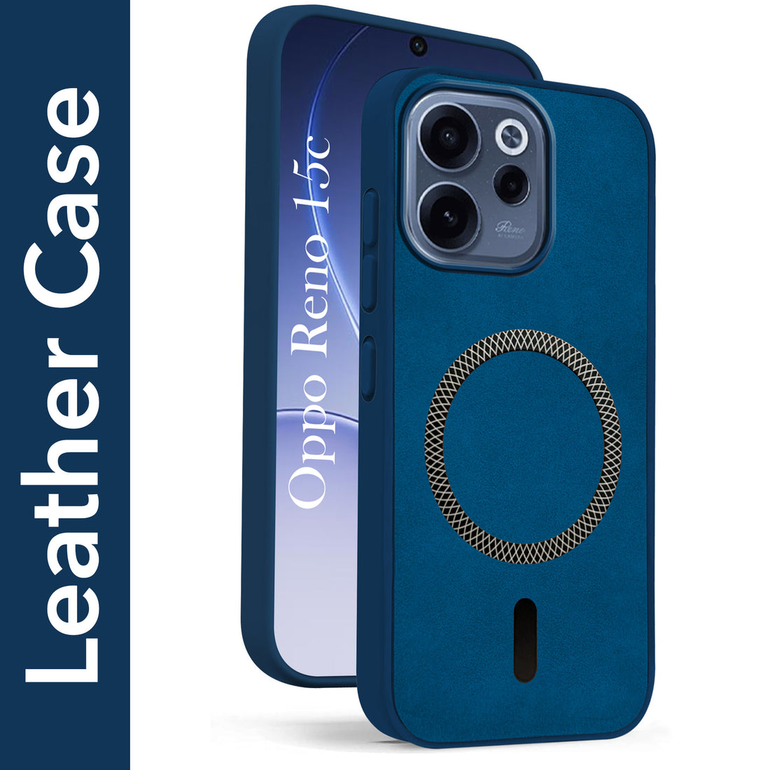 For Oppo Reno 15c Back Cover Case Leather Finish (MagSafe Compatible Wireless Charging | Soft Touch | Camera Bump Protection)