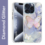 For Apple iPhone 15 Pro Back Cover Case (Luxury Floral Glitter Cute Butterfly | Diamond Studded Camera Bump | Girls & Women Design)