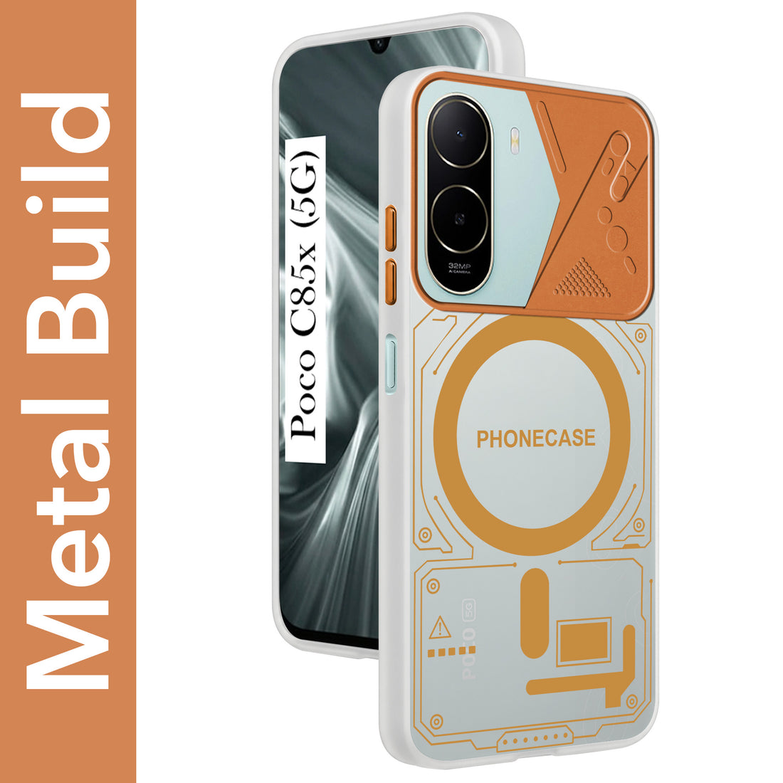 For Poco C85x 5G Metallic Back Cover Case (Metallic Camera Protection & Buttons | Translucent Milky Shade | Hard Polycarbonate)