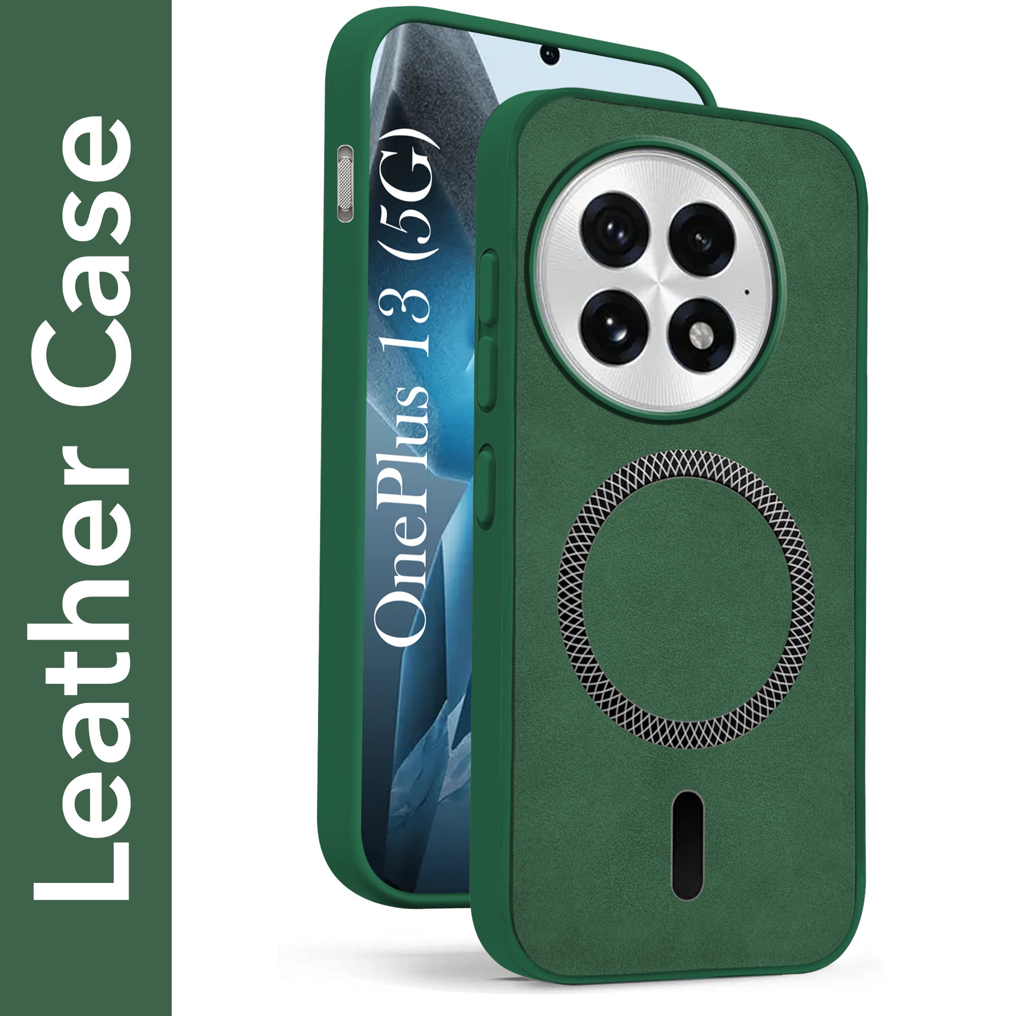 For OnePlus 13 Back Cover Case Leather Finish (MagSafe Compatible Wireless Charging | Soft Touch | Camera Bump Protection)