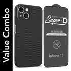 For Apple iPhone 13 Combo with Back Cover and 9H Tempered Glass (Liquid Silicone | Camera Protection | Oleophobic Coating Screen Glass)