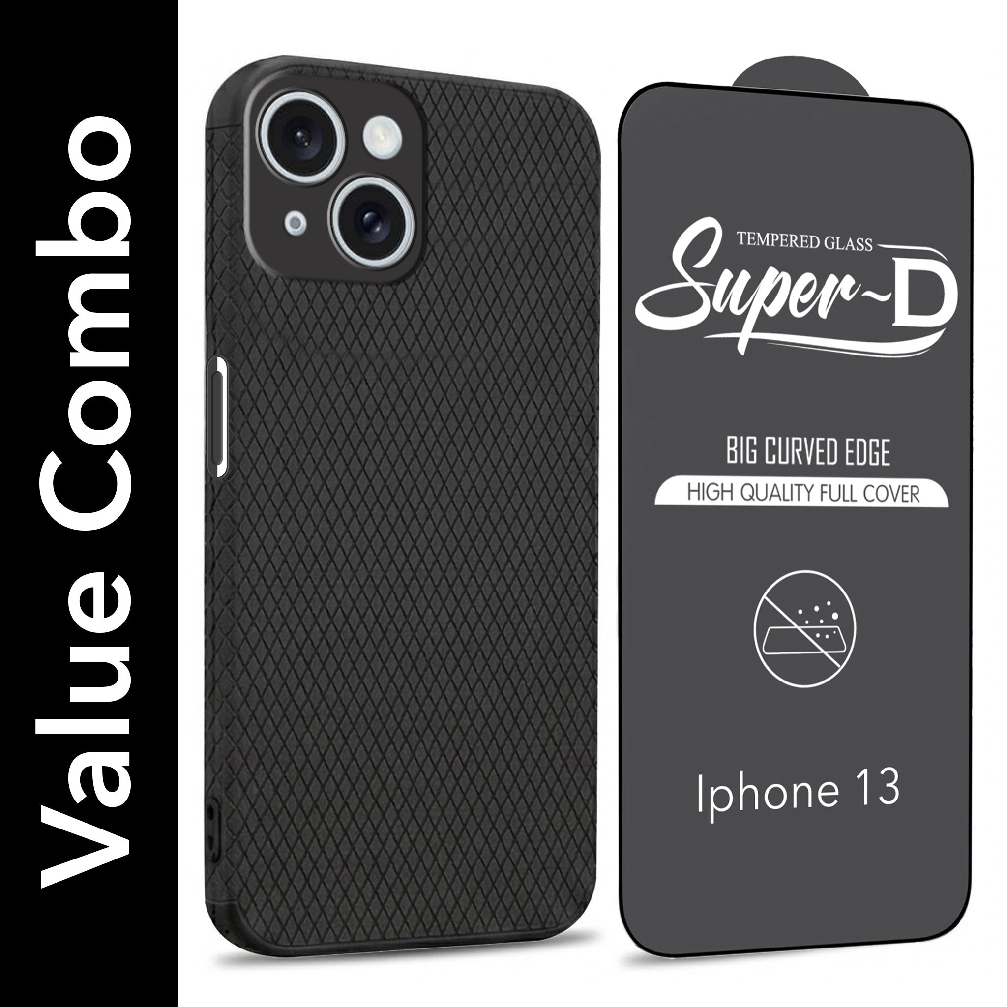 For Apple iPhone 13 Combo with Back Cover and 9H Tempered Glass (Liquid Silicone | Camera Protection | Oleophobic Coating Screen Glass)
