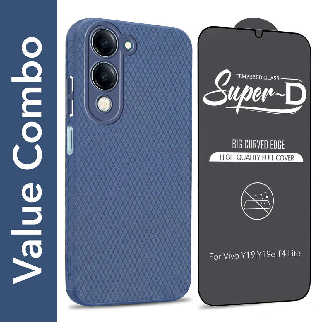 For Vivo Y19 | Vivo Y19e | Vivo T4 Lite Combo with Back Cover and 9H Tempered Glass (Liquid Silicone | Camera Protection | Oleophobic Coating Screen Glass)