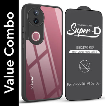 For Vivo V50 | Vivo V50e Combo with Back Cover and 9H Tempered Glass (Lifetime Anti-Yellow | Crystal Clear Shockproof | Oleophobic Coating Screen Glass)