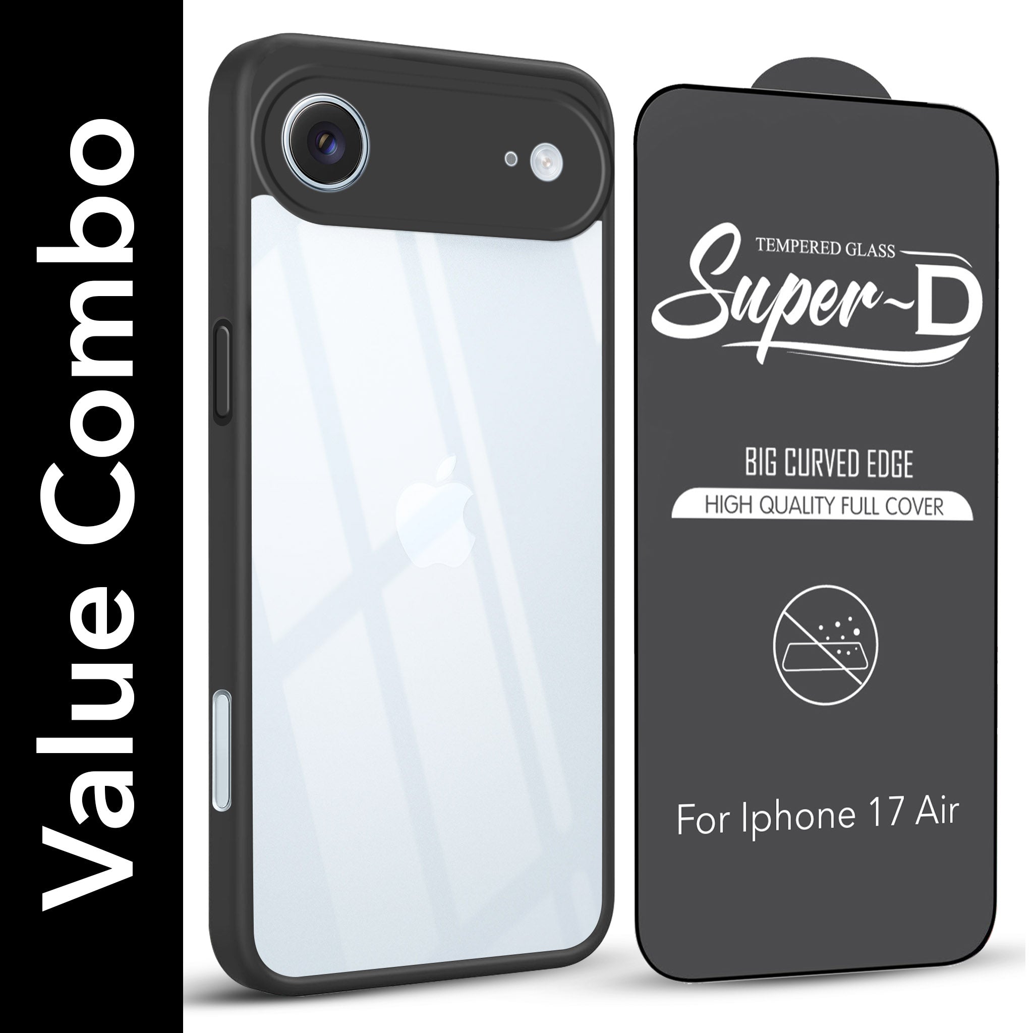 For Apple iPhone 17 Air Combo with Back Cover and 9H Tempered Glass (Lifetime Anti-Yellow | Crystal Clear Shockproof | Oleophobic Coating Screen Glass)