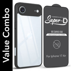 For Apple iPhone 17 Air Combo with Back Cover and 9H Tempered Glass (Lifetime Anti-Yellow | Crystal Clear Shockproof | Oleophobic Coating Screen Glass)