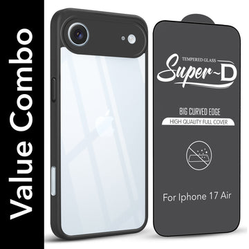 For Apple iPhone 17 Air Combo with Back Cover and 9H Tempered Glass (Lifetime Anti-Yellow | Crystal Clear Shockproof | Oleophobic Coating Screen Glass)