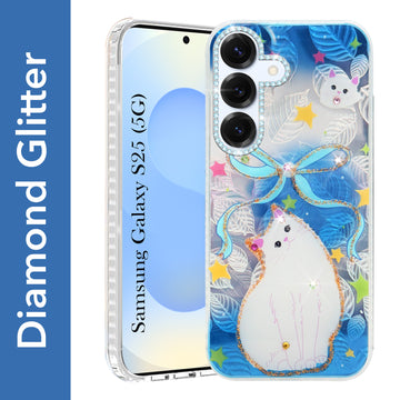 For Samsung Galaxy S25 Back Cover Case (Luxury Floral Glitter Cute Butterfly | Diamond Studded Camera Bump | Girls & Women Design)