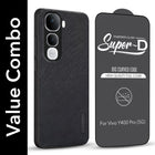 For Vivo Y400 Pro Combo with Back Cover and 9H Tempered Glass (Textured Grip Design | Micro-Fiber Cloth Inside | Oleophobic Coating Screen Glass)