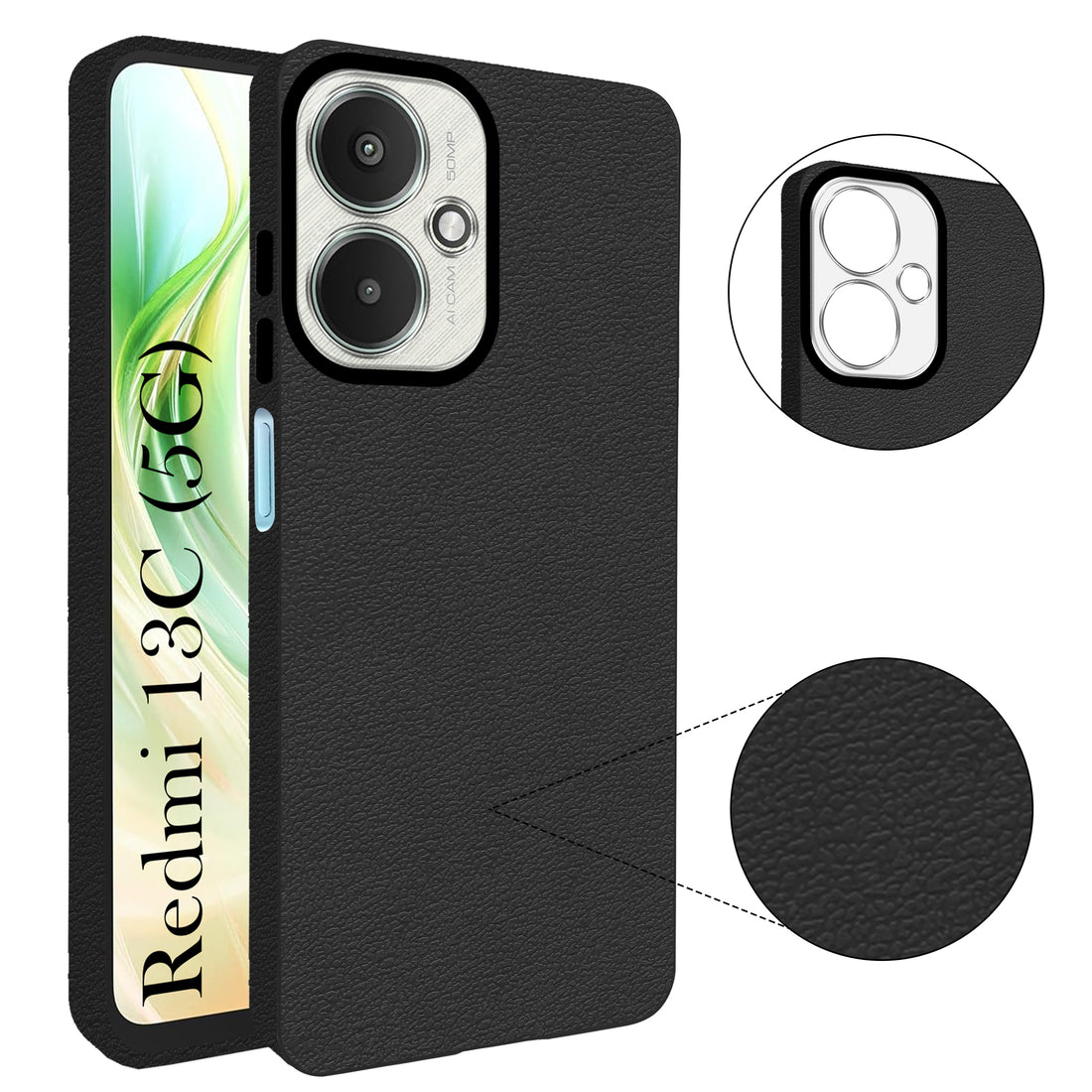 For Redmi 13C 5G  Back Cover Case (Glass Like Camera Protection | Leather Feel | Minimalist Professional Grip)