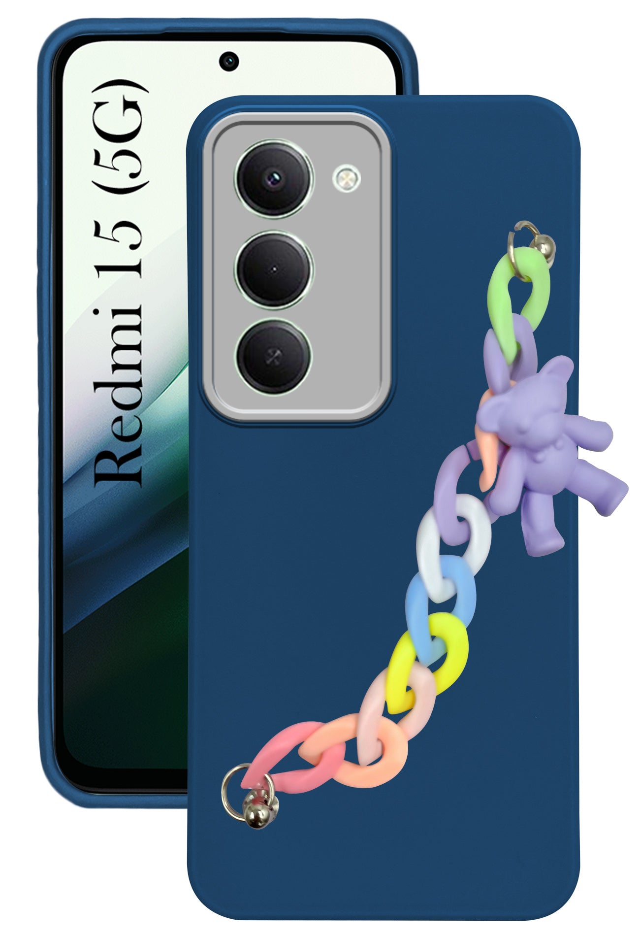 For Redmi 15 Back Cover Case (Wrist Hanging Chain | Teddy Bracelet Charms | Dual Color Matte Finish | Full Camera Protection | Sleek and Professional)