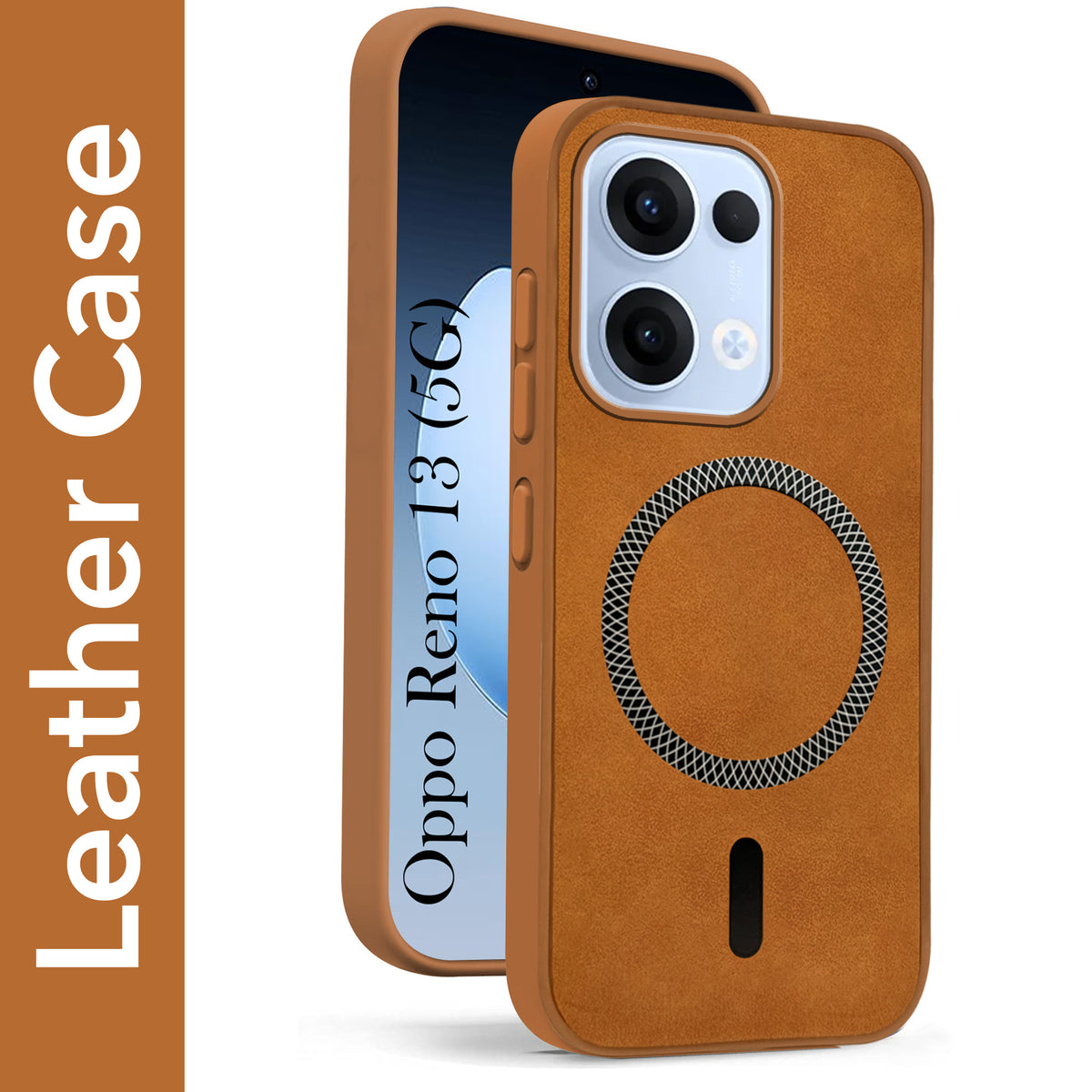 For Oppo Reno13 5G | Oppo Reno 13 5G Back Cover Case Leather Finish (MagSafe Compatible Wireless Charging | Soft Touch | Camera Bump Protection)