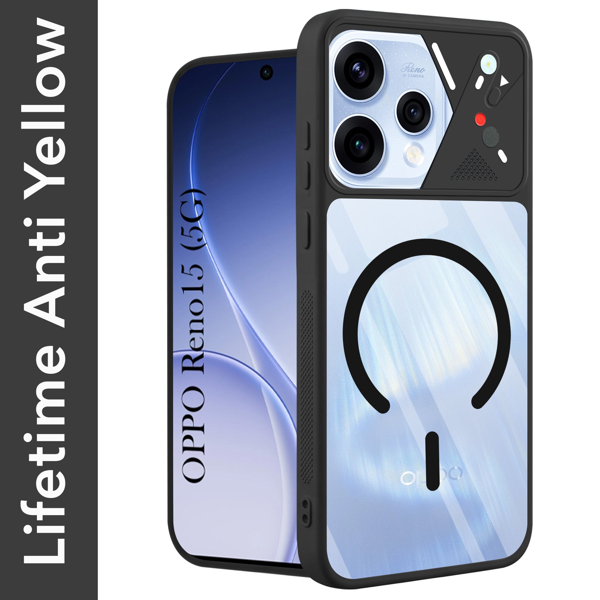 For Oppo Reno15 5G | Oppo Reno 15 5G Back Cover Case Lifetime Anti-Yellow Clear (Camera Protection | Side Grip | Wireless MagSafe Compatible)