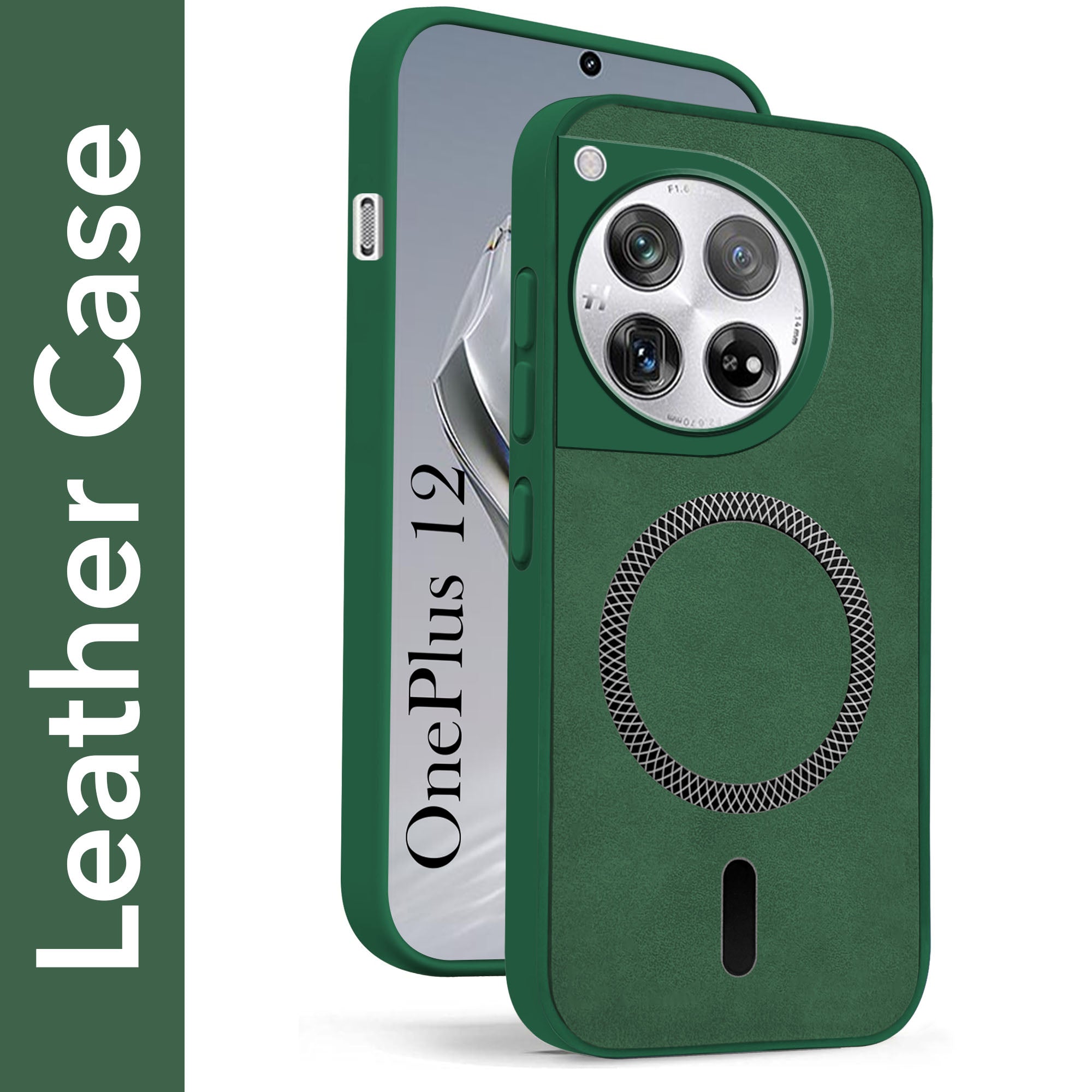 For OnePlus 12 5G Back Cover Case Leather Finish (MagSafe Compatible Wireless Charging | Soft Touch | Camera Bump Protection)