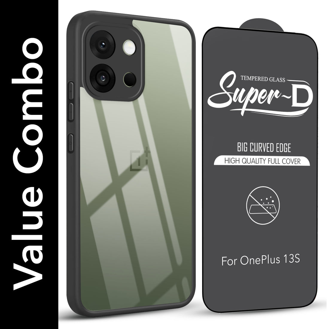 For OnePlus 13S Combo with Back Cover and 9H Tempered Glass (Lifetime Anti-Yellow | Crystal Clear Shockproof | Oleophobic Coating Screen Glass)
