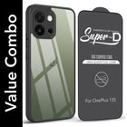 For OnePlus 13S Combo with Back Cover and 9H Tempered Glass (Lifetime Anti-Yellow | Crystal Clear Shockproof | Oleophobic Coating Screen Glass)