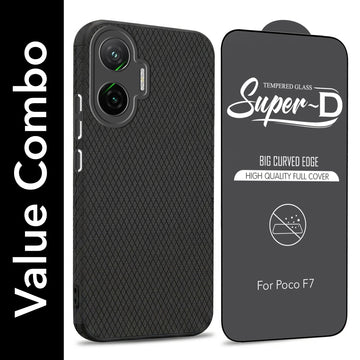 For Xiaomi Poco F7 5G Combo with Back Cover and 9H Tempered Glass (Liquid Silicone | Camera Protection | Oleophobic Coating Screen Glass)