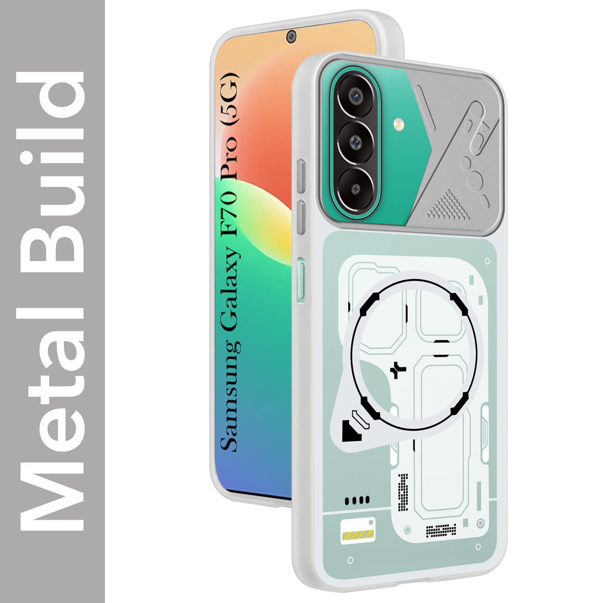 For Samsung Galaxy F70 Pro 5G Metallic Back Cover Case (Metallic Camera Protection & Buttons | Translucent Milky Shade | Hard Polycarbonate)