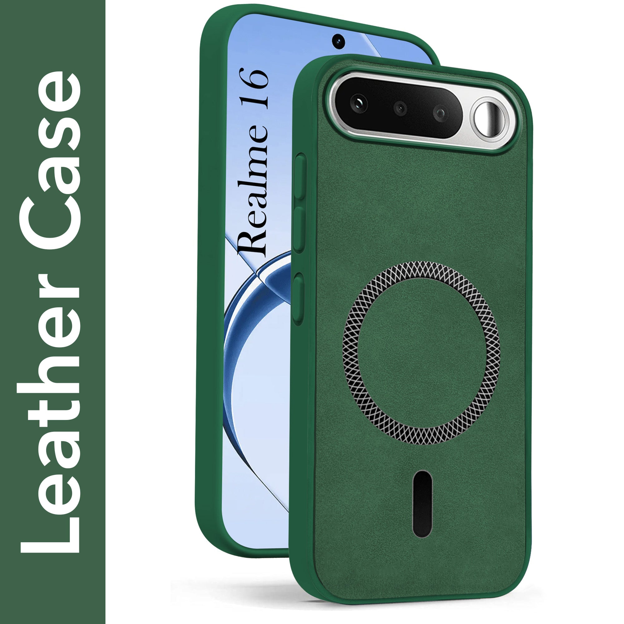 For Realme 16 Back Cover Case Leather Finish (MagSafe Compatible Wireless Charging | Soft Touch | Camera Bump Protection)