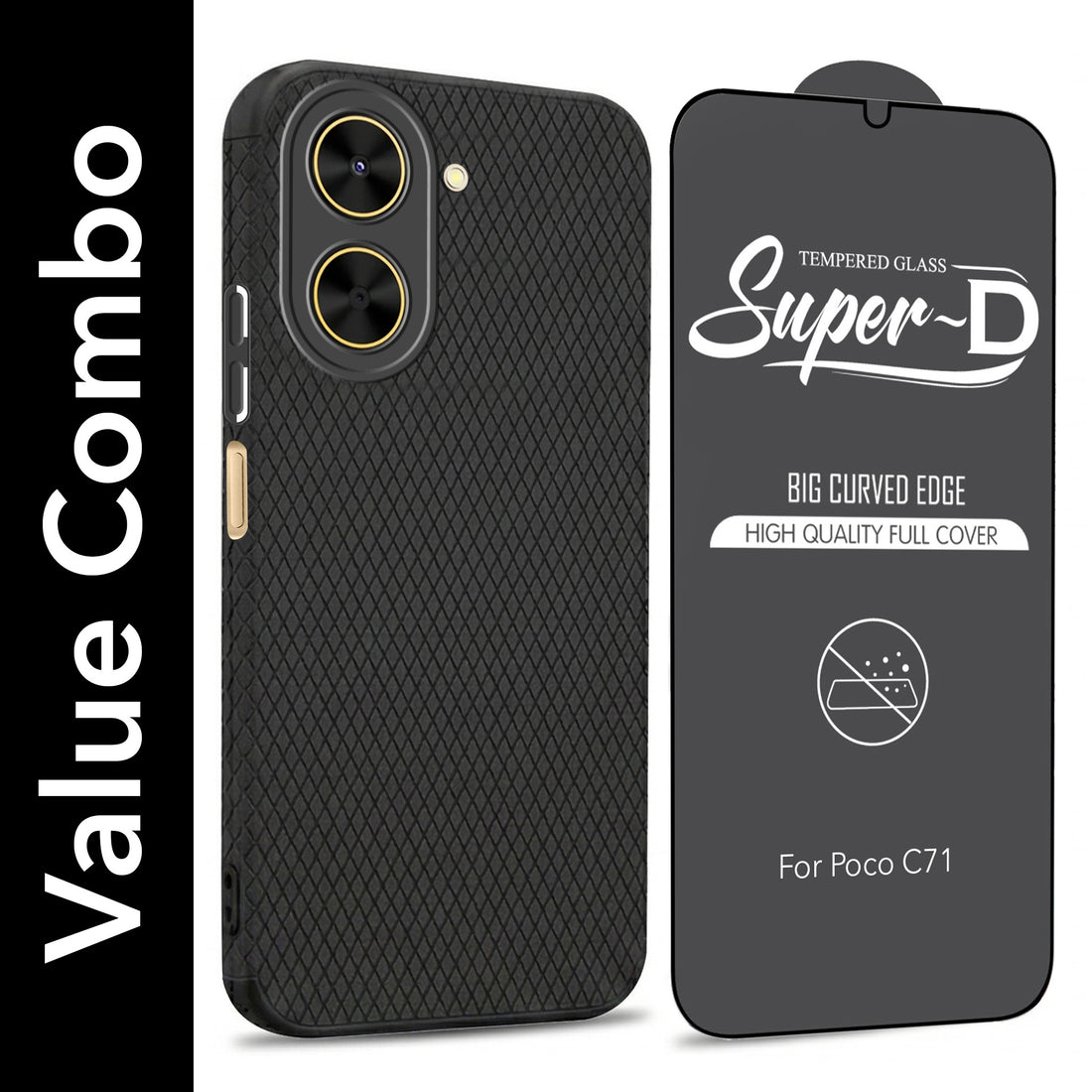 For Poco C71 Combo with Back Cover and 9H Tempered Glass (Liquid Silicone | Camera Protection | Oleophobic Coating Screen Glass) (Copy)