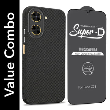 For Poco C71 Combo with Back Cover and 9H Tempered Glass (Liquid Silicone | Camera Protection | Oleophobic Coating Screen Glass) (Copy)