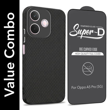For Oppo A5 Pro Combo with Back Cover and 9H Tempered Glass (Liquid Silicone | Camera Protection | Oleophobic Coating Screen Glass)