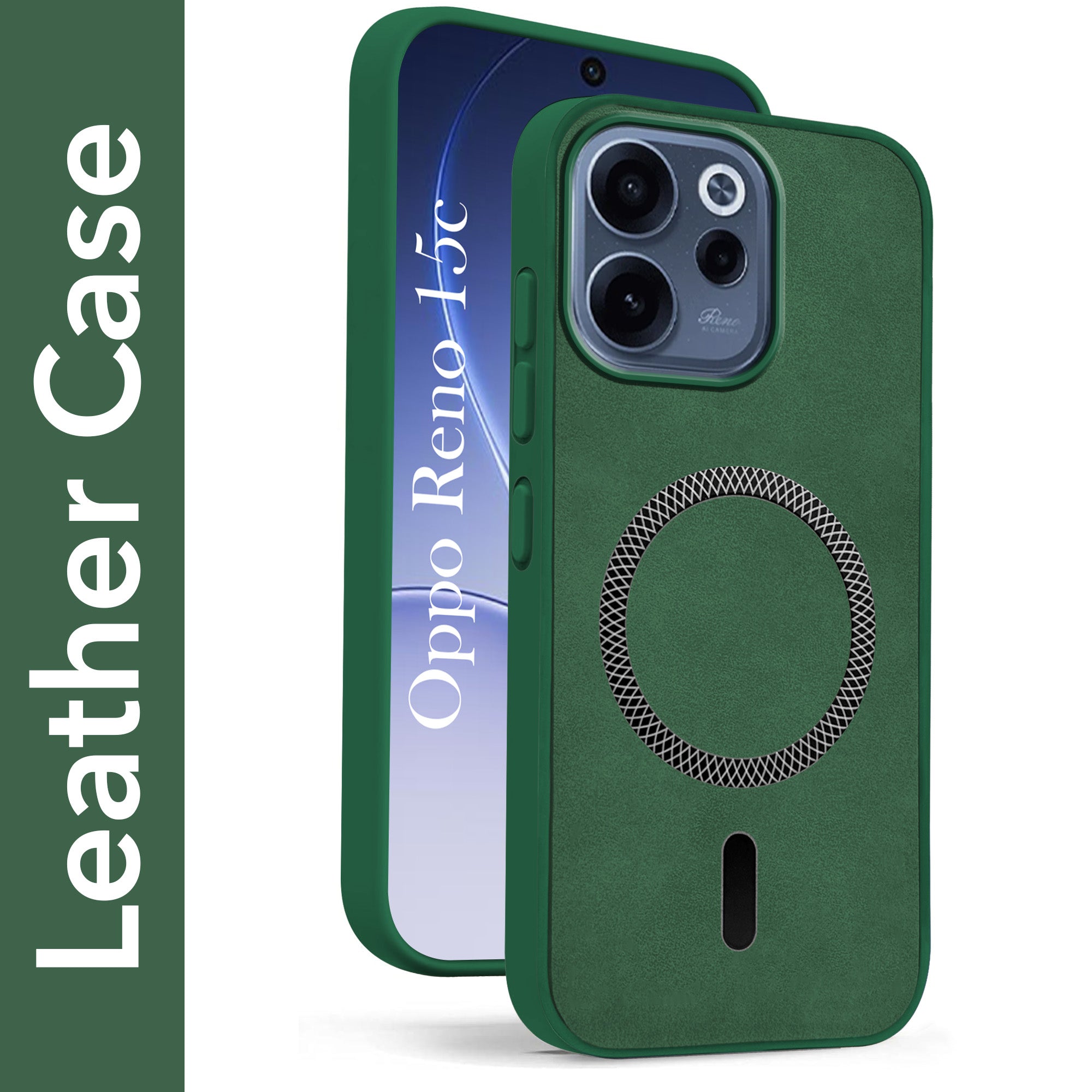 For Oppo Reno 15c Back Cover Case Leather Finish (MagSafe Compatible Wireless Charging | Soft Touch | Camera Bump Protection)