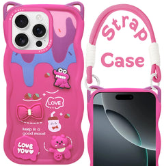 For Apple iPhone 16 Pro Max Back Case Cover Strap (3D Embossed Figures | Strap Holder | 360* Soft Cushion with Camera Bump)