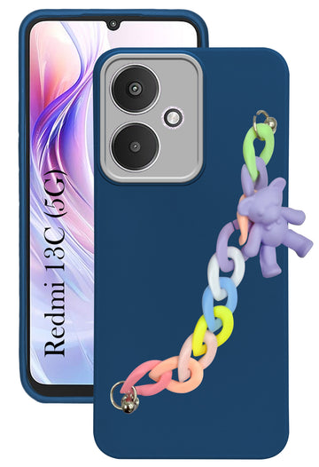 For Redmi 13C 5G Back Cover Case (Wrist Hanging Chain | Teddy Bracelet Charms | Dual Color Matte Finish | Full Camera Protection | Sleek and Professional)