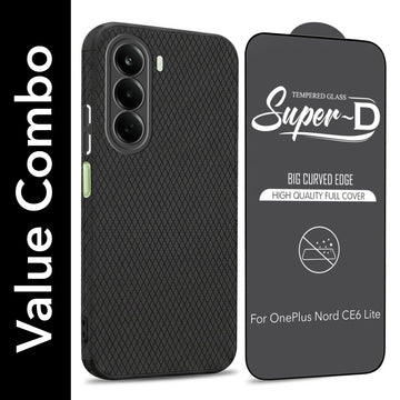 For OnePlus Nord CE 6 Lite Combo with Back Cover and 9H Tempered Glass (Liquid Silicone | Camera Protection | Oleophobic Coating Screen Glass)