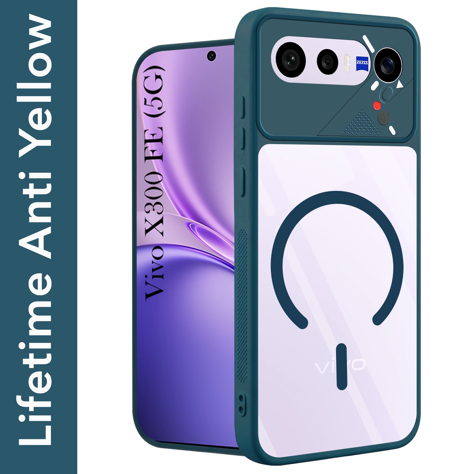 For Vivo X300 FE Back Cover Case Lifetime Anti-Yellow Clear (Camera Protection | Side Grip | Wireless MagSafe Compatible)