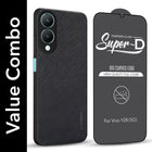 For Vivo Y28 5G Combo with Back Cover and 9H Tempered Glass (Textured Grip Design | Micro-Fiber Cloth Inside | Oleophobic Coating Screen Glass)