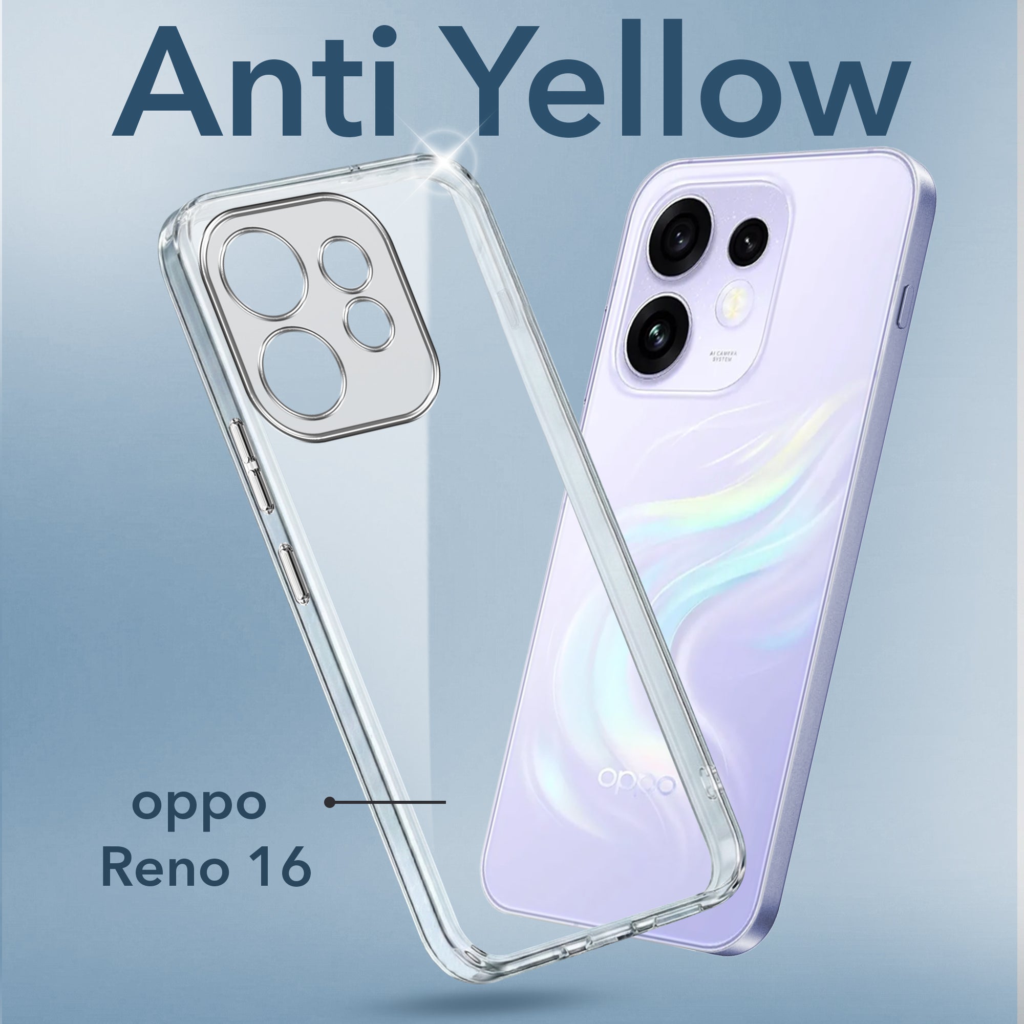 For Oppo Reno 16 Back Cover Case Lifetime Anti-Yellow Clear (Sleek Hard Crystal | Shockproof and Camera Protection)