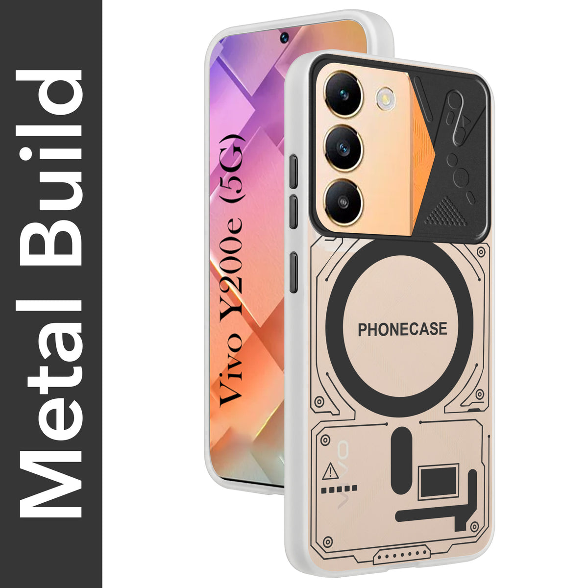 For Vivo Y200e Metallic Back Cover Case (Metallic Camera Protection & Buttons | Translucent Milky Shade | Hard Polycarbonate)