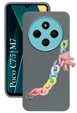For Poco C75 | Poco M7 Back Cover Case ( Wrist Hanging Chain | Teddy Bracelet Charms | Dual Color Matte Finish | Full Camera Protection | Sleek and