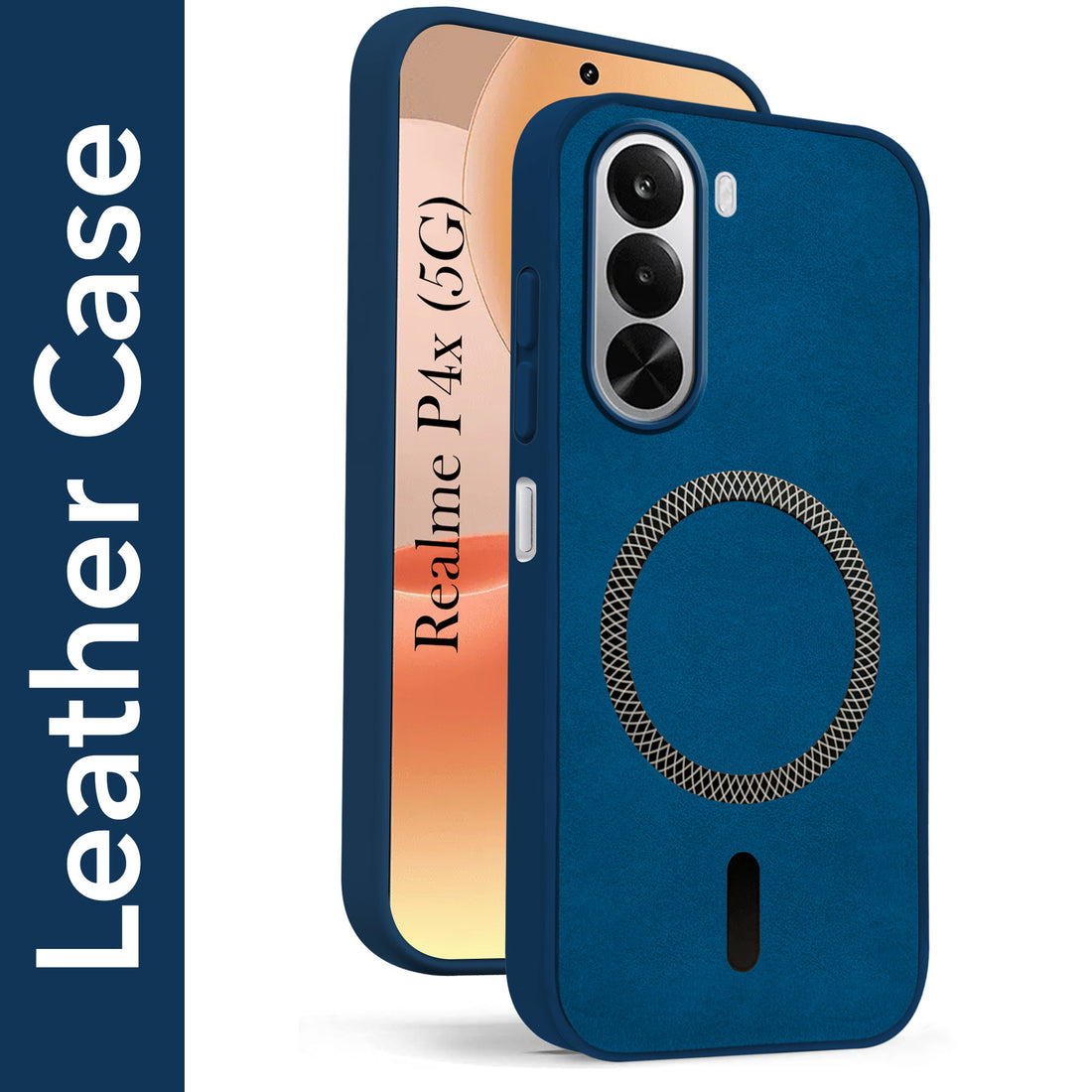For Realme P4x Back Cover Case Leather Finish (MagSafe Compatible Wireless Charging | Soft Touch | Camera Bump Protection)