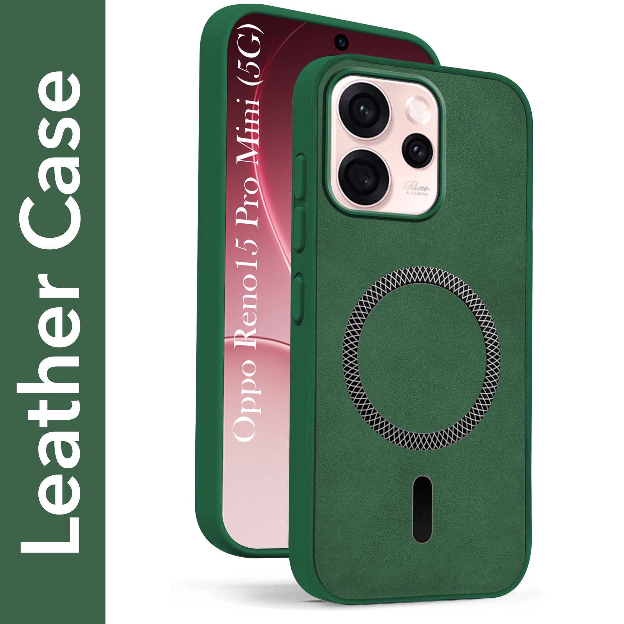 For Oppo Reno15 Pro Mini 5G | Oppo Reno 15 Pro Mini 5G Back Cover Case  Leather Finish  (MagSafe Compatible Wireless Charging | Soft Touch | Camera Bump Protection)