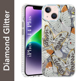 For Apple iPhone 14 Plus Back Cover Case (Luxury Floral Glitter Cute Butterfly | Diamond Studded Camera Bump | Girls & Women Design)