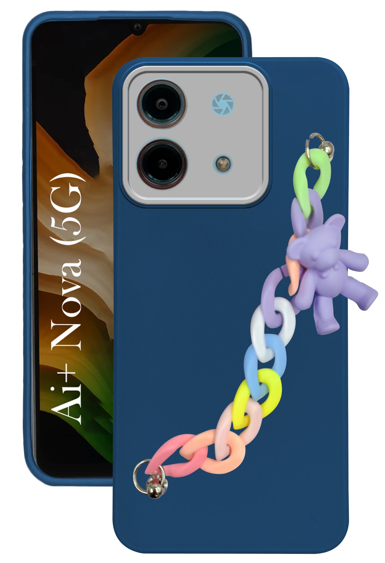 For Ai+ Nova 5G Back Cover Case ( Wrist Hanging Chain | Teddy Bracelet Charms | Dual Color Matte Finish | Full Camera Protection | Sleek and