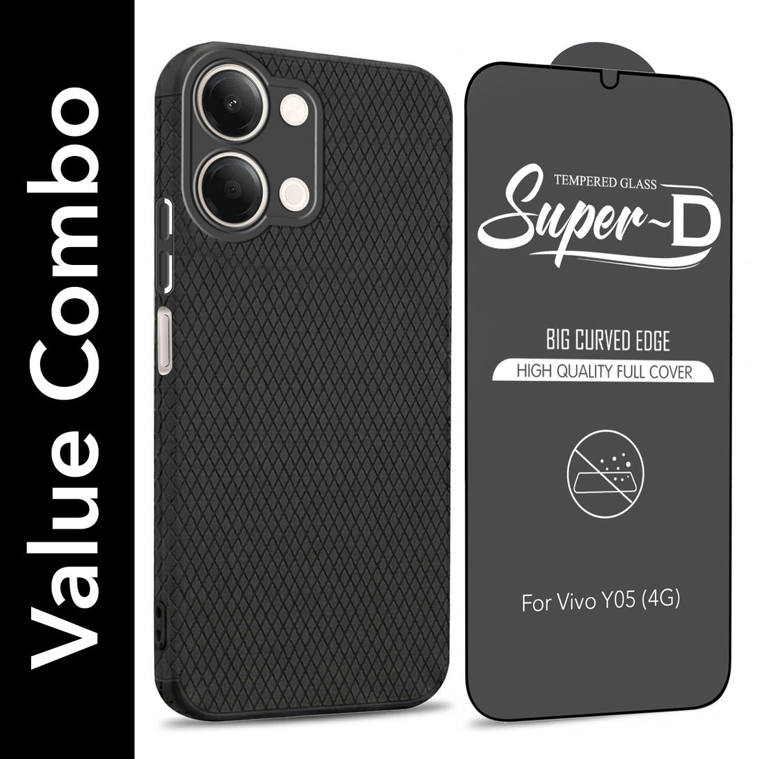 For Vivo Y05 4G Combo with Back Cover and 9H Tempered Glass (Liquid Silicone | Camera Protection | Oleophobic Coating Screen Glass)