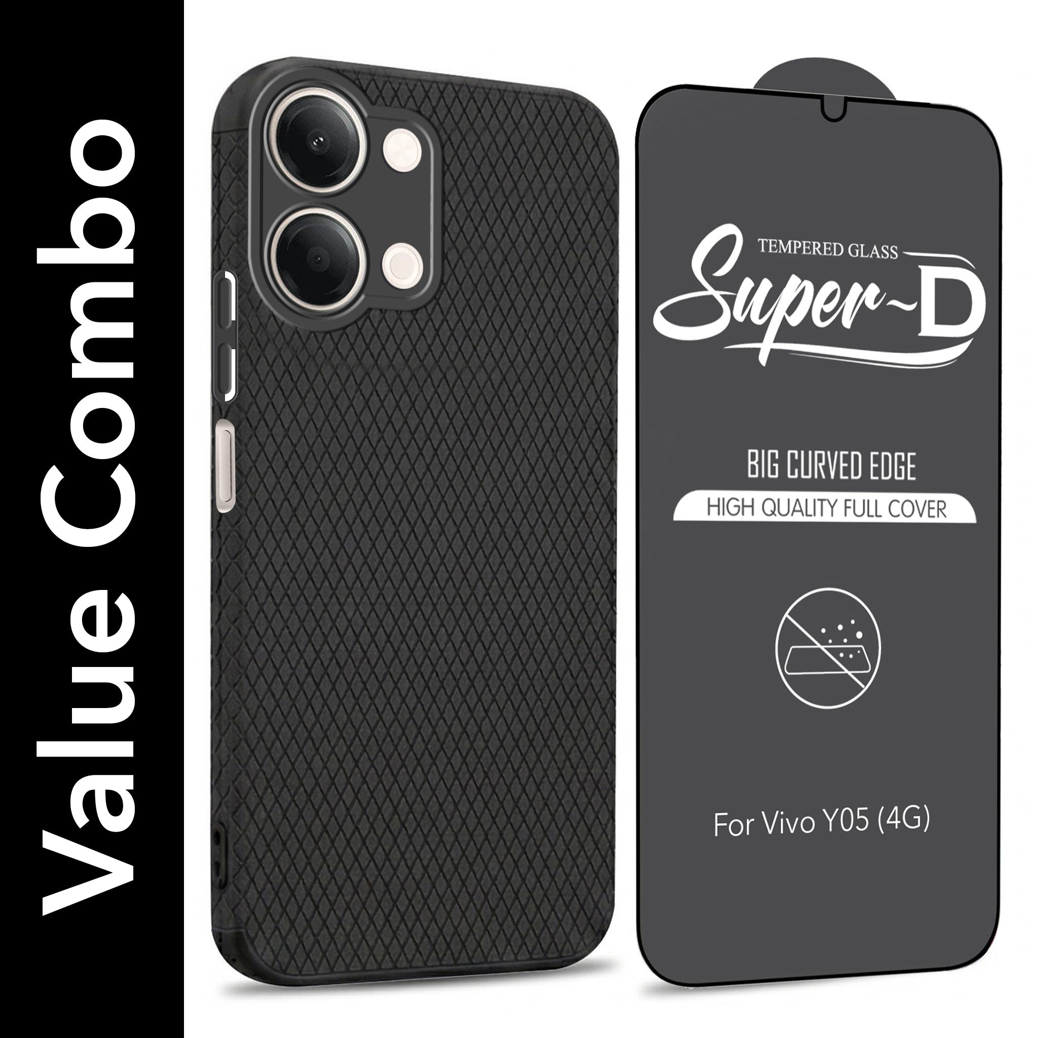 For Vivo Y05 4G Combo with Back Cover and 9H Tempered Glass (Liquid Silicone | Camera Protection | Oleophobic Coating Screen Glass)
