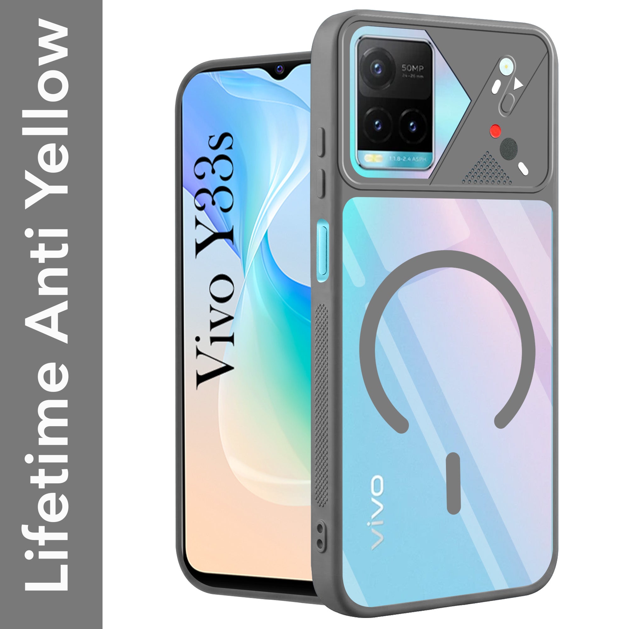 For Vivo Y33s Back Cover Case Lifetime Anti-Yellow Clear (Camera Protection | Side Grip | Wireless MagSafe Compatible)