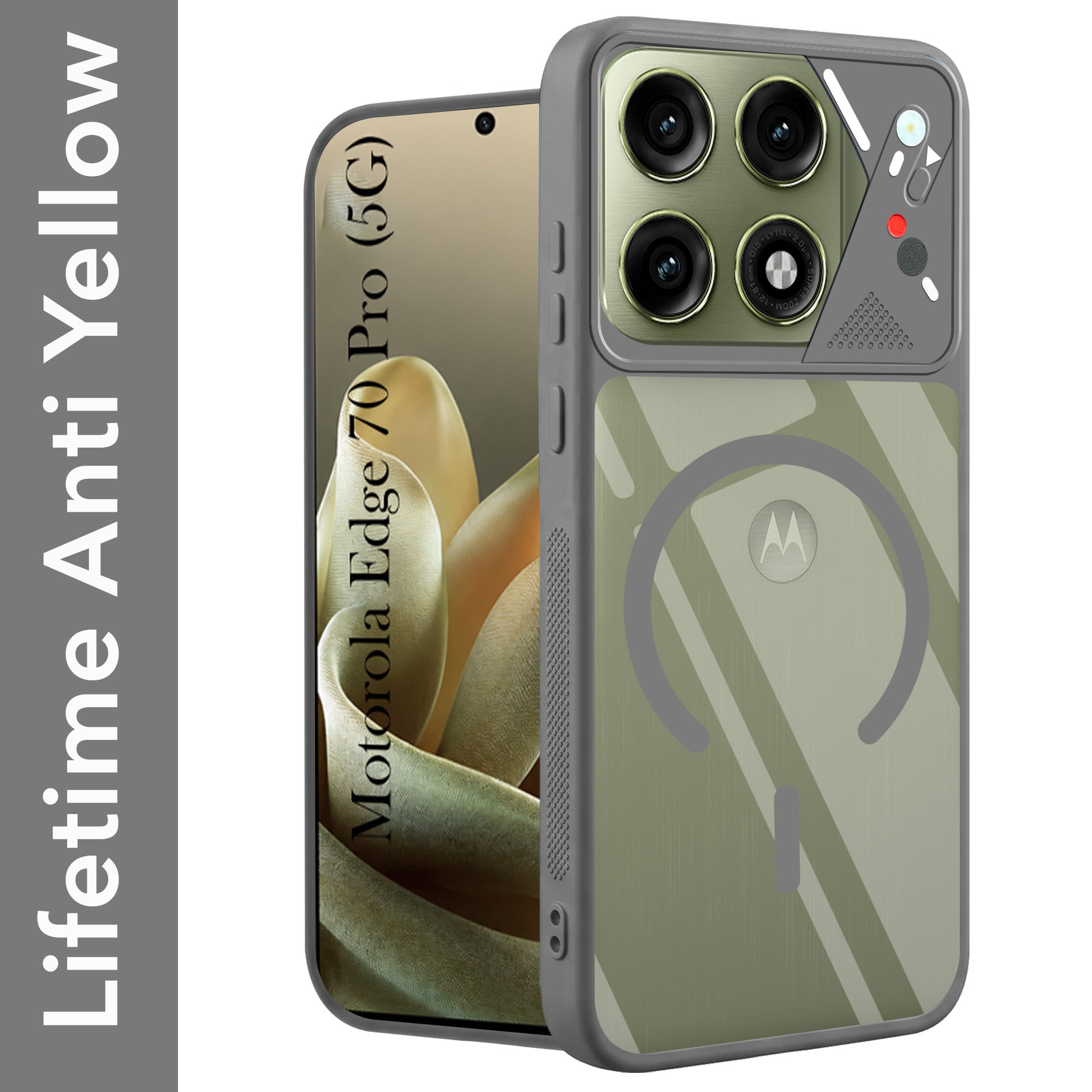 For Motorola Moto Edge 70 Pro Back Cover Case Lifetime Anti-Yellow Clear (Camera Protection | Side Grip | Wireless MagSafe Compatible)