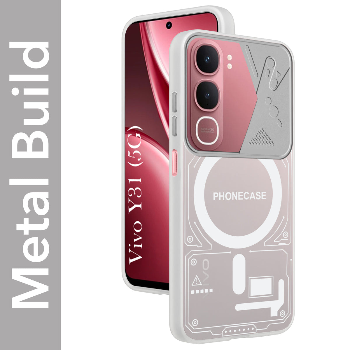 For Vivo Y31 5G Metallic Back Cover Case (Metallic Camera Protection & Buttons | Translucent Milky Shade | Hard Polycarbonate)