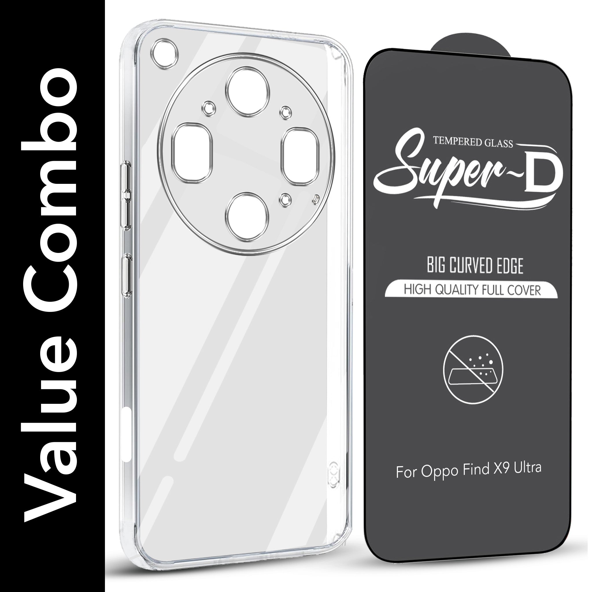 For Oppo Find X9 Ultra Combo with Back Cover and 9H Tempered Glass (Lifetime Anti-Yellow | Sleek Hard Crystal | Oleophobic Coating Screen Glass)