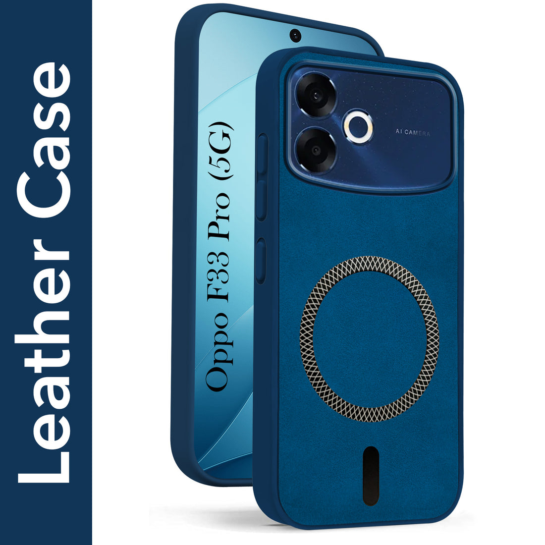 For Oppo F33 Pro 5G Back Cover Case Leather Finish (MagSafe Compatible Wireless Charging | Soft Touch | Camera Bump Protection)
