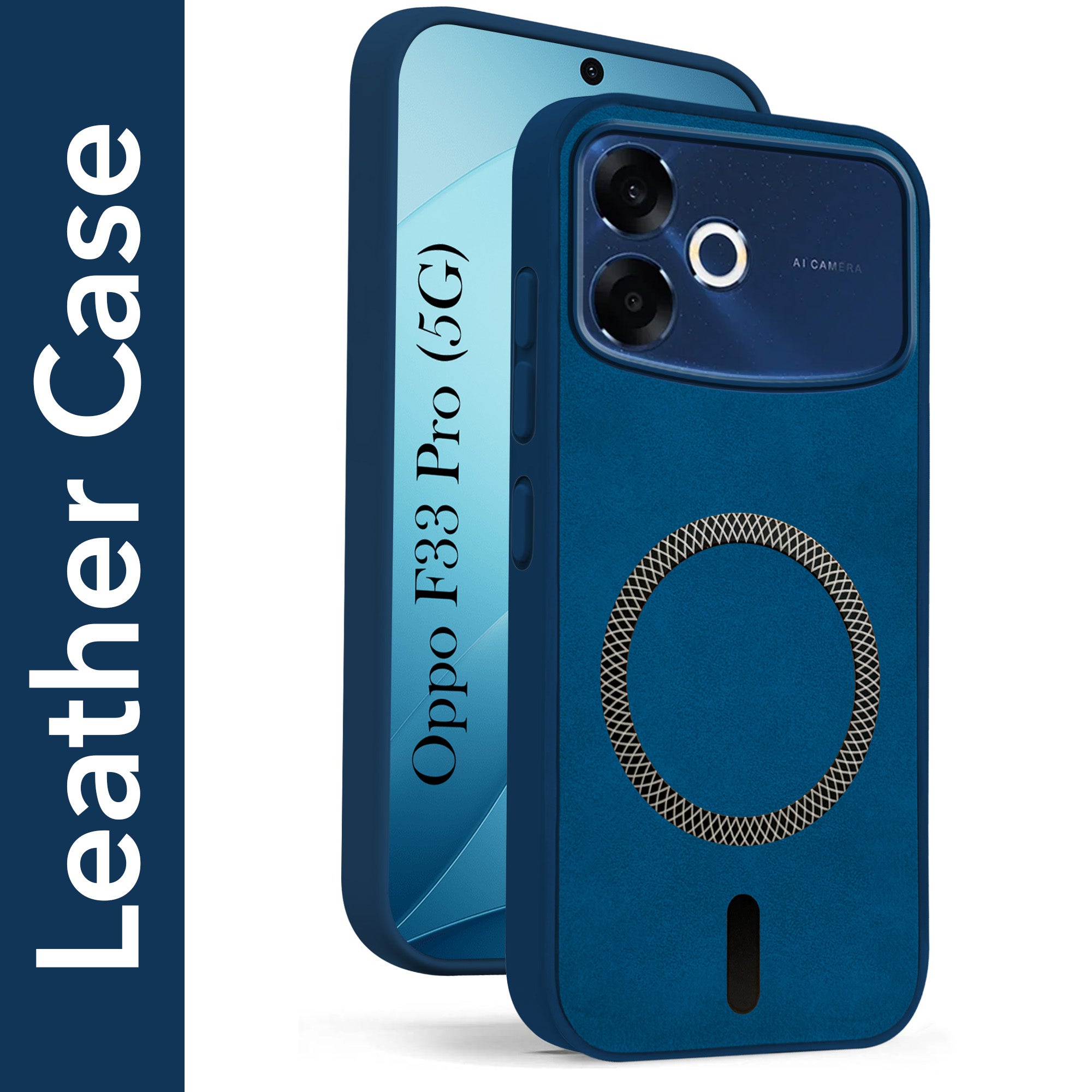 For Oppo F33 Pro 5G Back Cover Case Leather Finish (MagSafe Compatible Wireless Charging | Soft Touch | Camera Bump Protection)